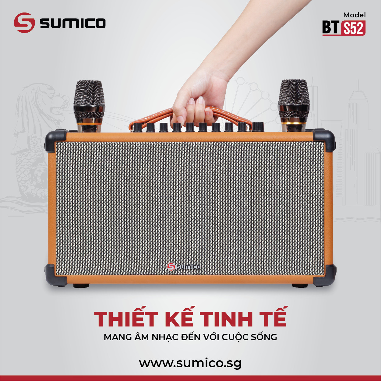 Loa di động Sumico BT S52, loa karaoke xách tay công suất 100W