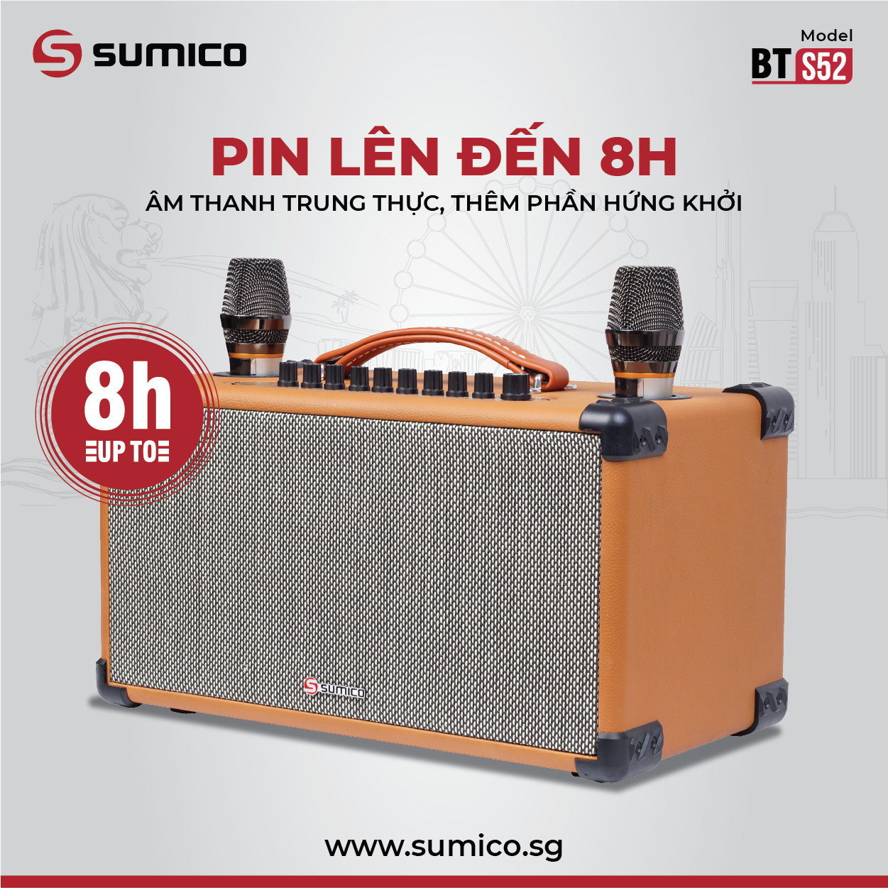Loa di động Sumico BT S52, loa karaoke xách tay công suất 100W