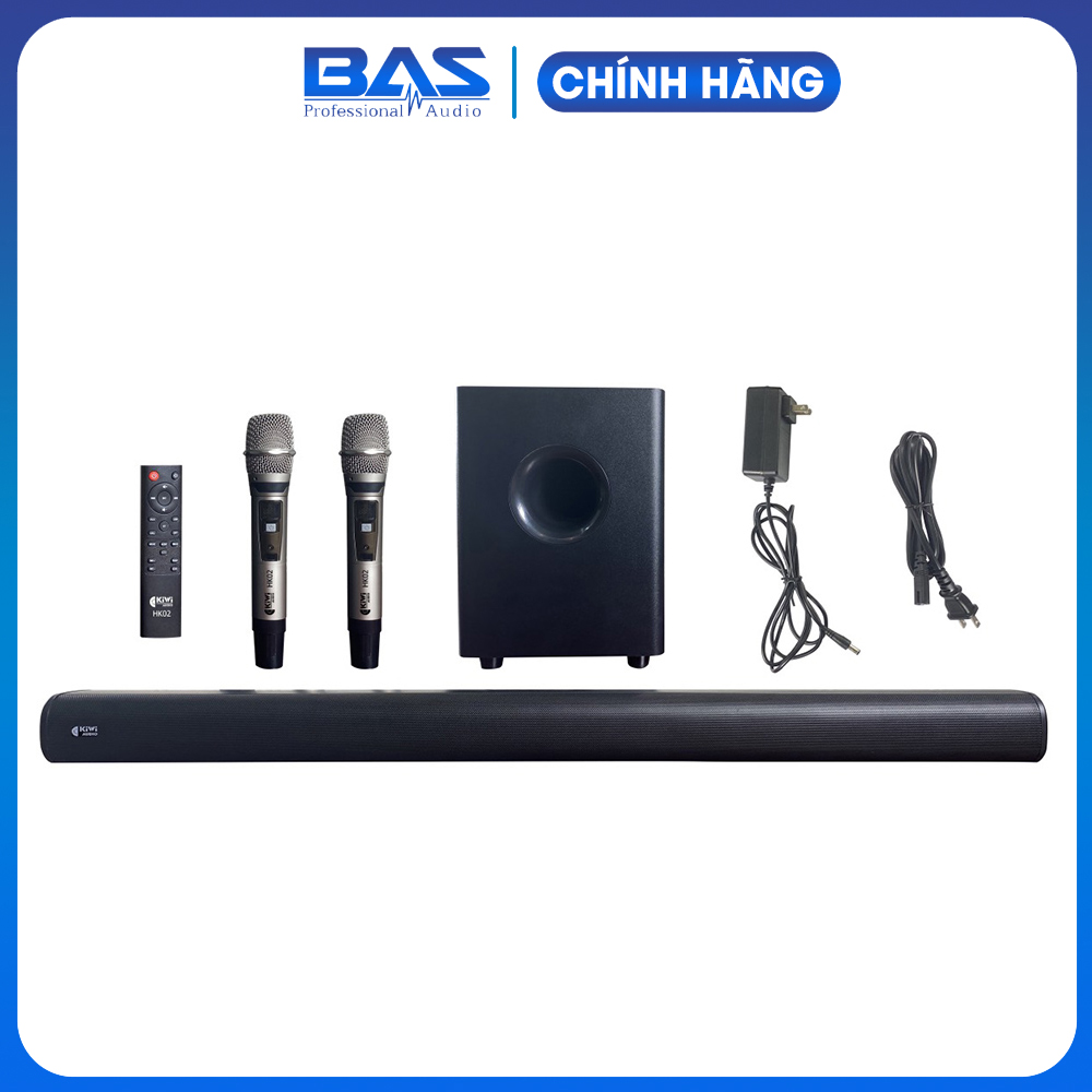 Loa Soundbar Kiwi HK02, loa cho tivi kèm 2 tay mic karaoke và điều khiển từ xa, công suất max 150W. Hàng chính hãng