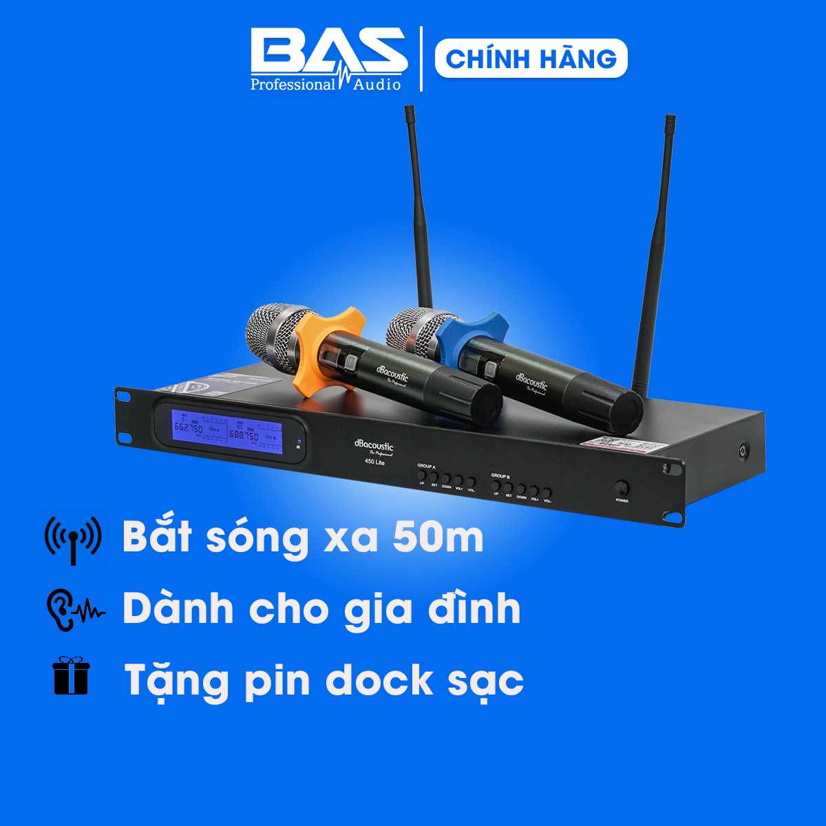 Micro dBacoustic 450 Lite, mic karaoke không dây cho dàn âm thanh gia đình