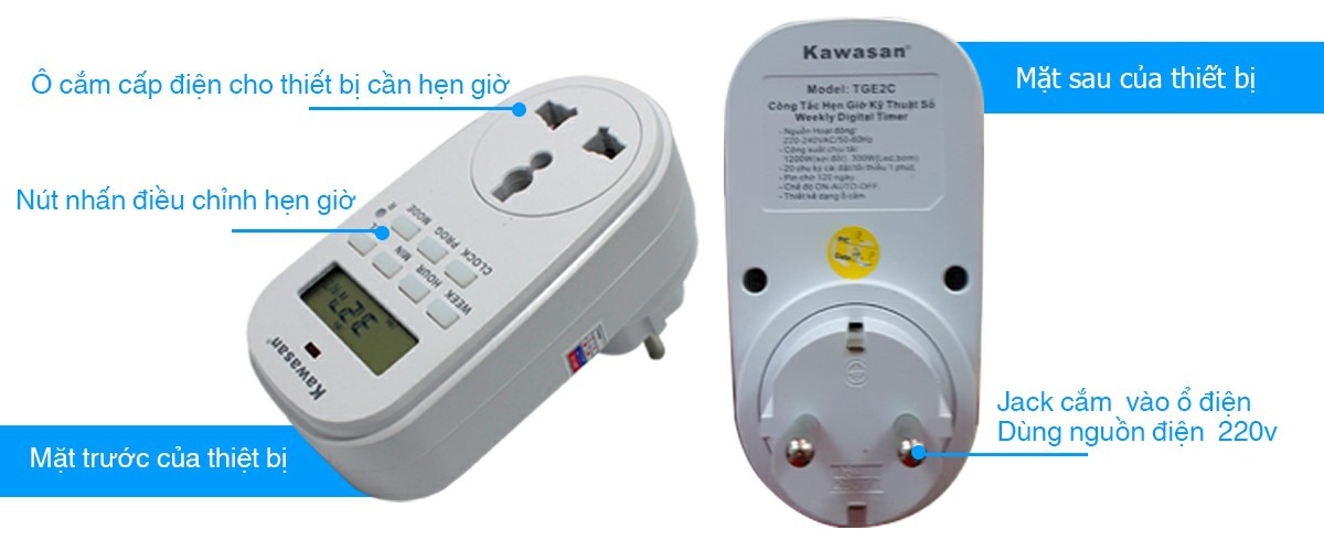 Ổ cắm hẹn giờ kỹ thuật số Kawasan TGE2D