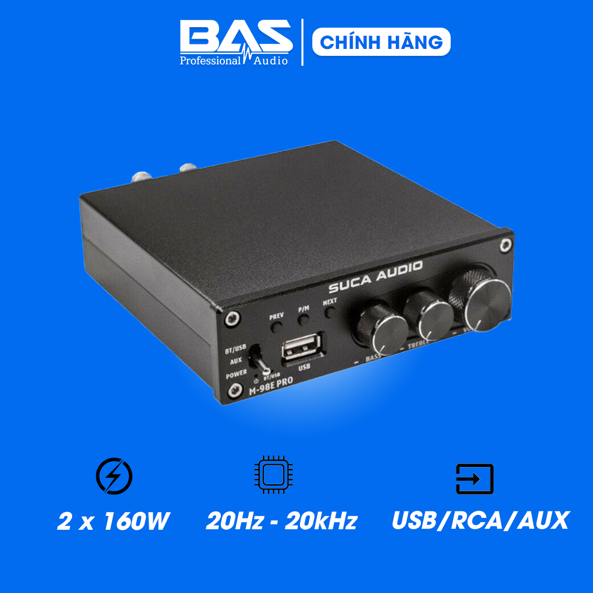 Amply kỹ thuật số SUCA AUDIO M98E PRO, 160w 2 kênh, AUX, Bluetooth