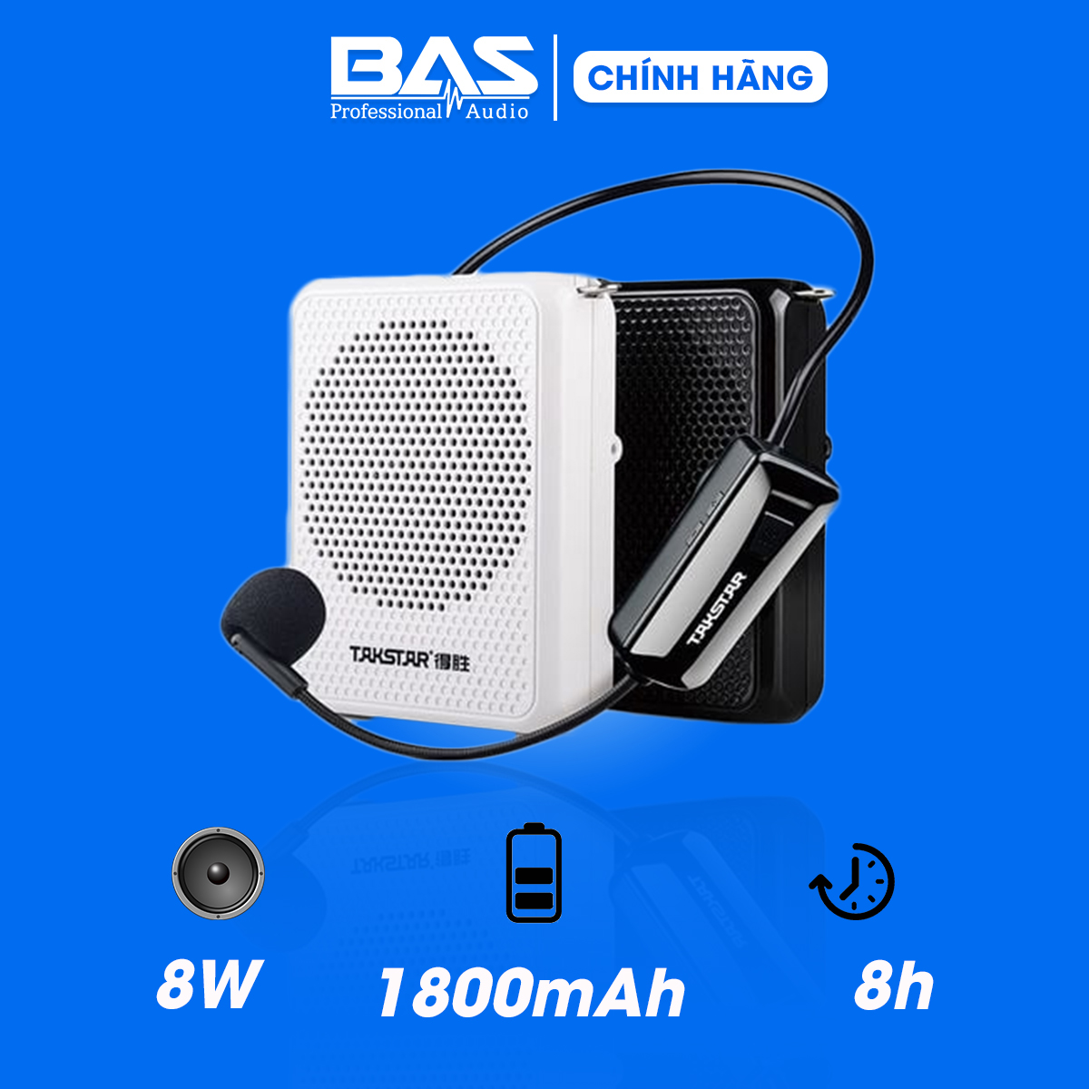 Máy trợ giảng Takstar E126W, công suất 8W, dung lượng 8000mAh, thời hạn sử dụng 8h