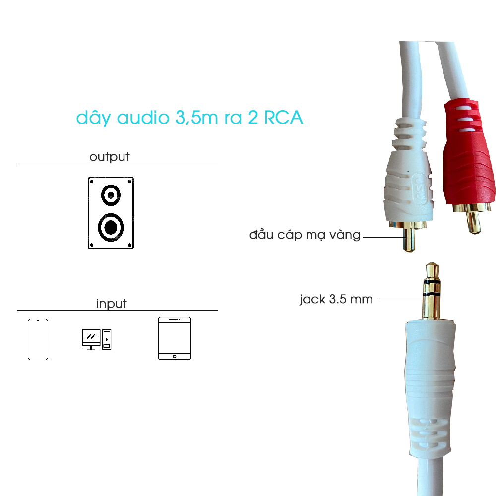 Dây audio 3.5 ra 2AV chính hãng (1,8m 3m 5m 10m)