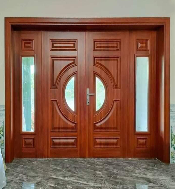 Cửa thép 4 cánh ô kính bán nguyệt
