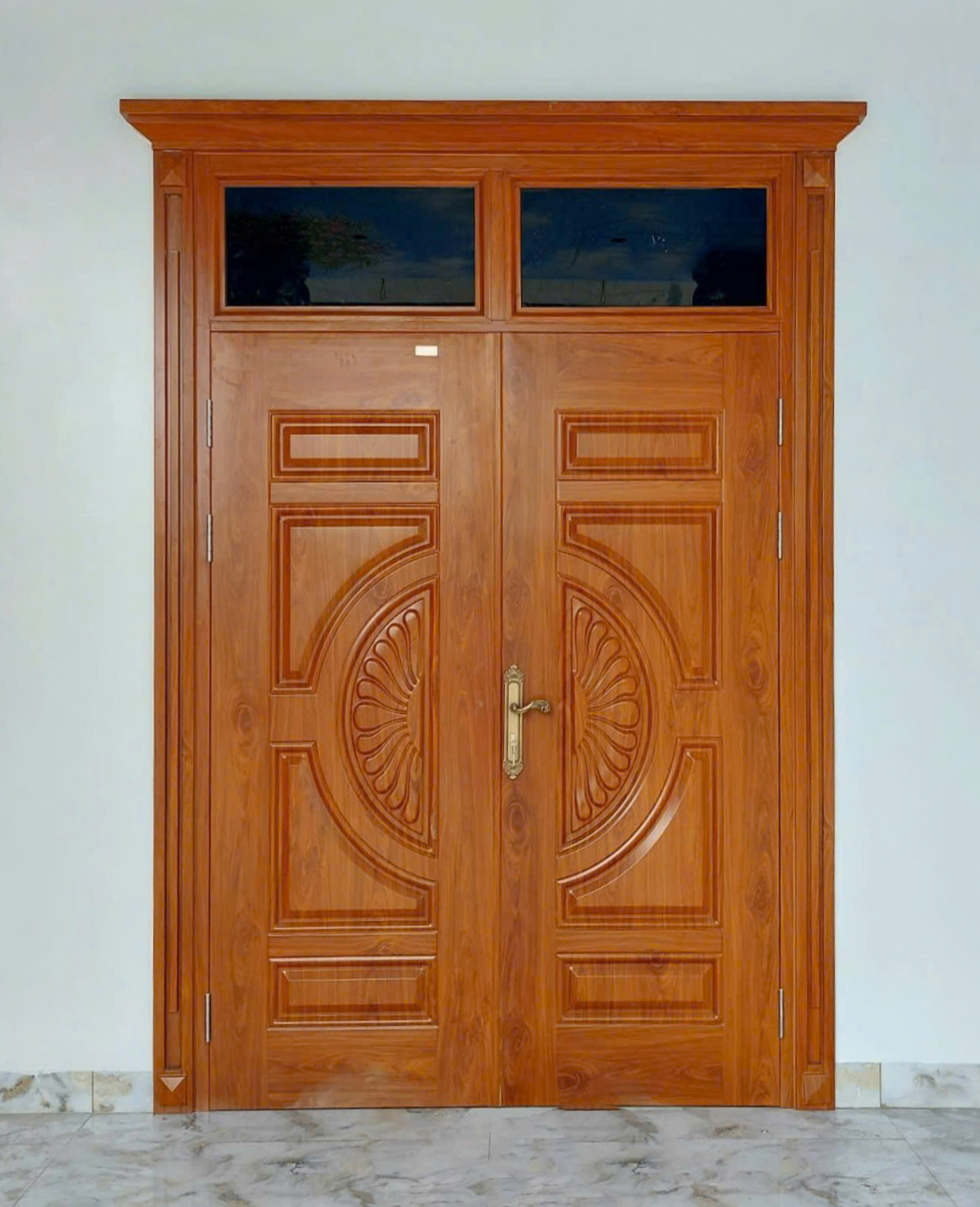Cửa thép vân gỗ 2 cánh phào Luxury 120