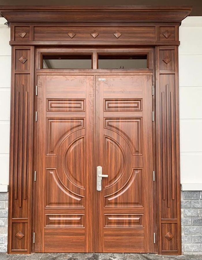 Cửa thép vân gỗ 2 cánh bán nguyệt