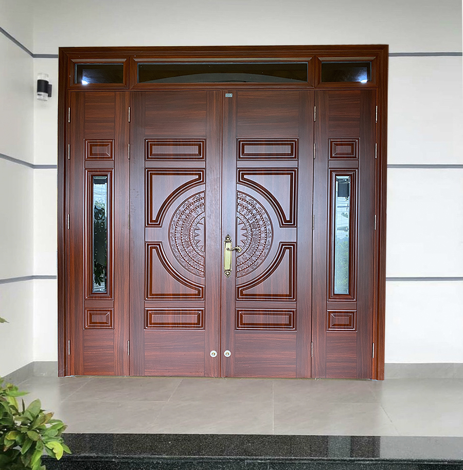 Cửa thép vân gỗ 4 cánh huỳnh trống đồng