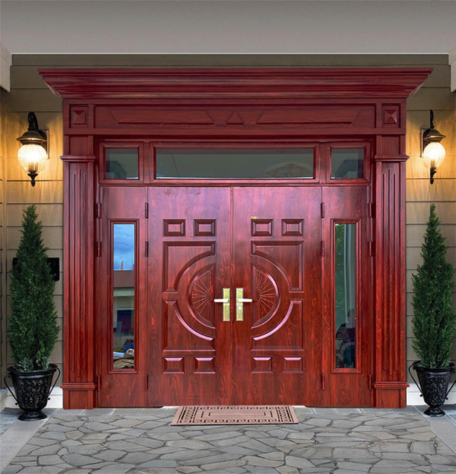 Cửa thép vân gỗ 4 cánh huỳnh hoa cúc Phào Luxury