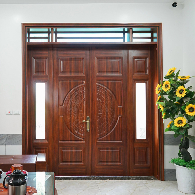 Cửa thép vân gỗ 4 cánh huỳnh trống đồng