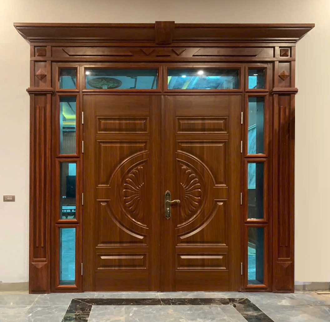 Cửa thép 2 cánh huỳnh kết hợp vách kính