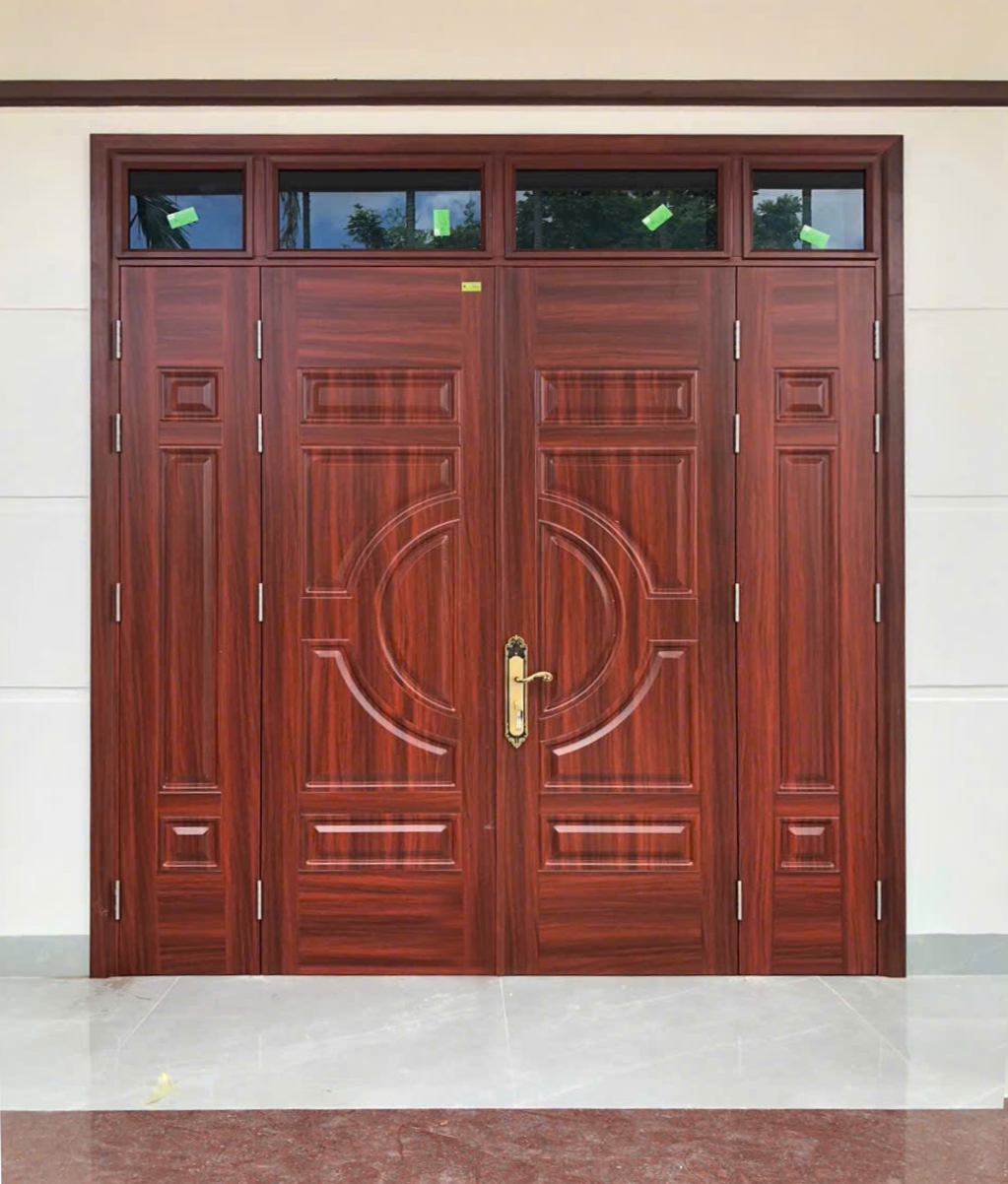 Cửa thép vân gỗ 4 cánh huỳnh bán nguyệt