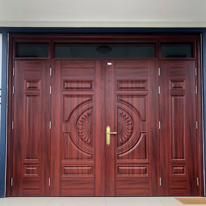 Cửa thép vân gỗ 4 cánh huỳnh hoa cúc