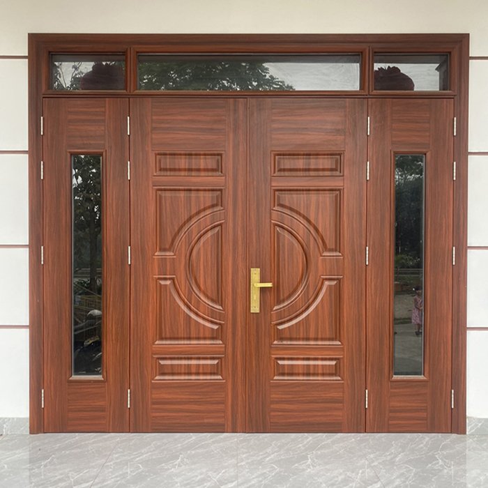Cửa thép vân gỗ 4 cánh huỳnh bán nguyệt