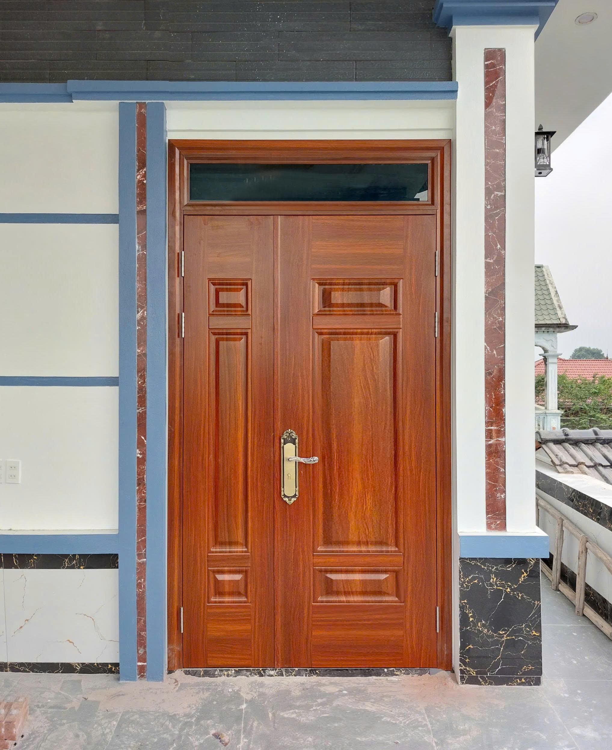 Cửa thép vân gỗ 2 cánh lệch