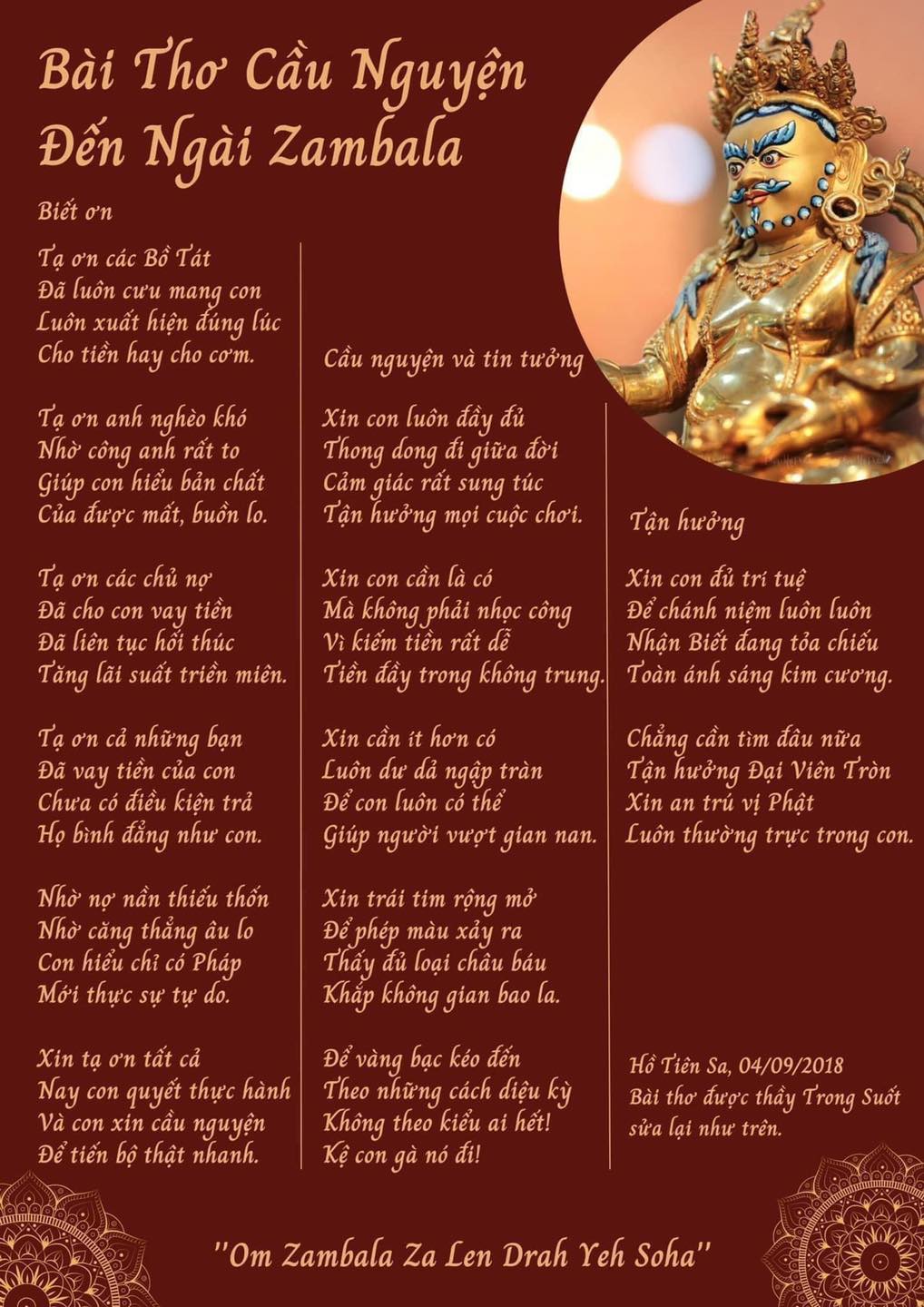 Bài cầu nguyện Hoàng Thần Tài Dzambala