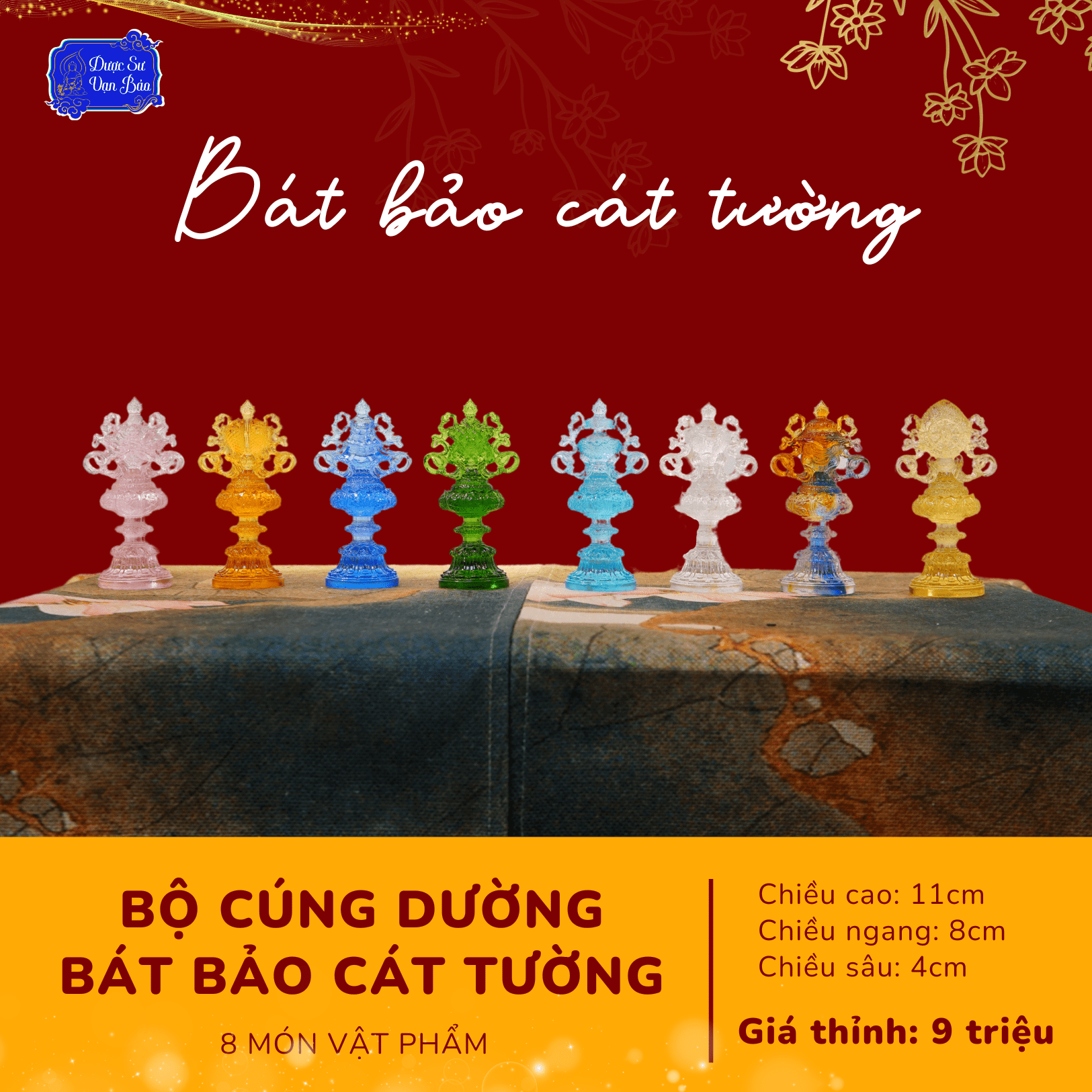 Bộ Bát Bảo Cát Tường Lưu Ly - 8 biểu tượng cát tường (3 màu)