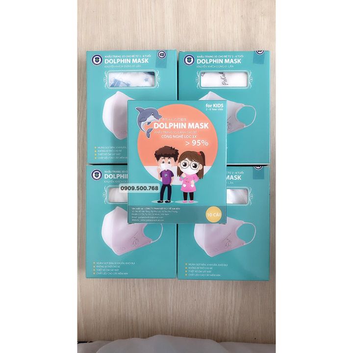 KHẨU TRANG TRẺ EM DOLPHN MASK 3D MÀU TRẮNG HỘP 10 CÁI - GIA BẢO