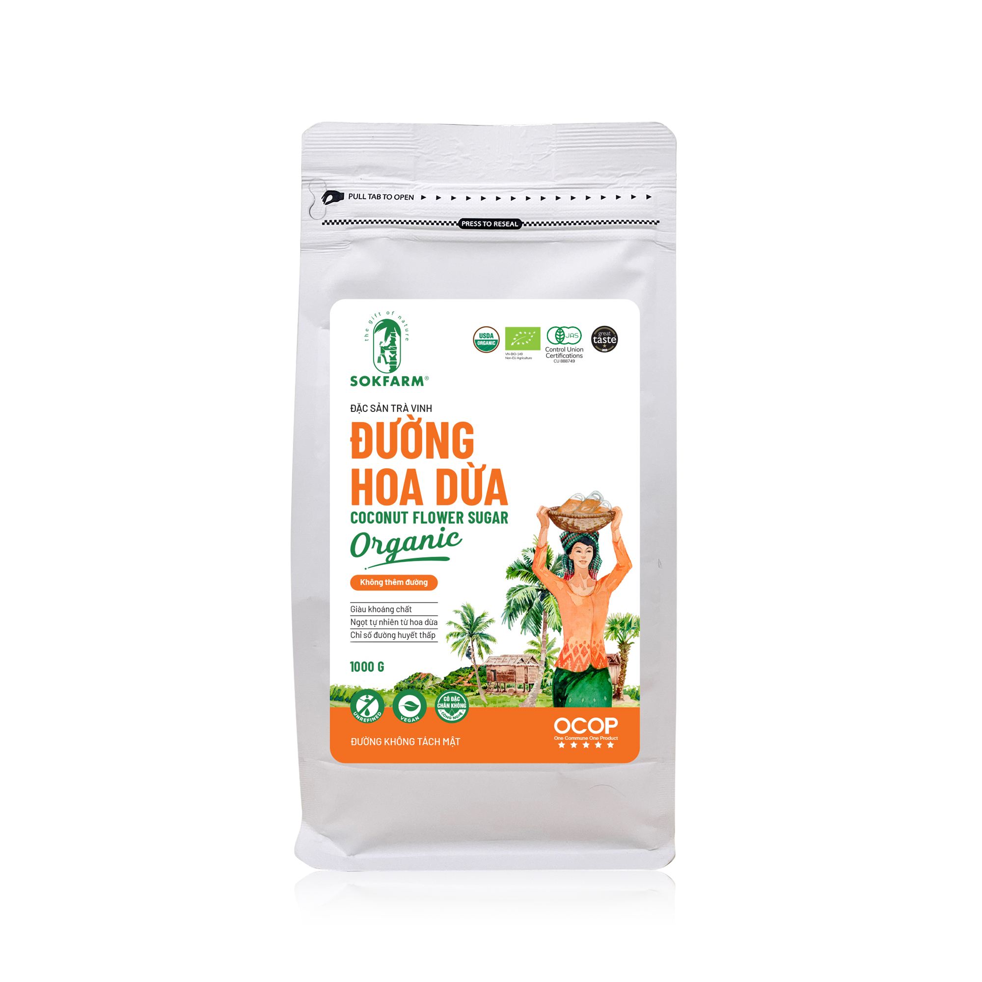 ĐƯỜNG HOA DỪA ORGANIC SOKFARM ( 150G, 300G, 1KG) - VỊ NGỌT TỪ DỪA, TĂNG CƯỜNG SỨC KHỎE