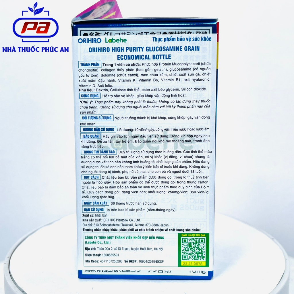 TPBVSK - BỔ XƯƠNG KHỚP GLUCOSAMINE ORIHIRO (360-950 VIÊN)