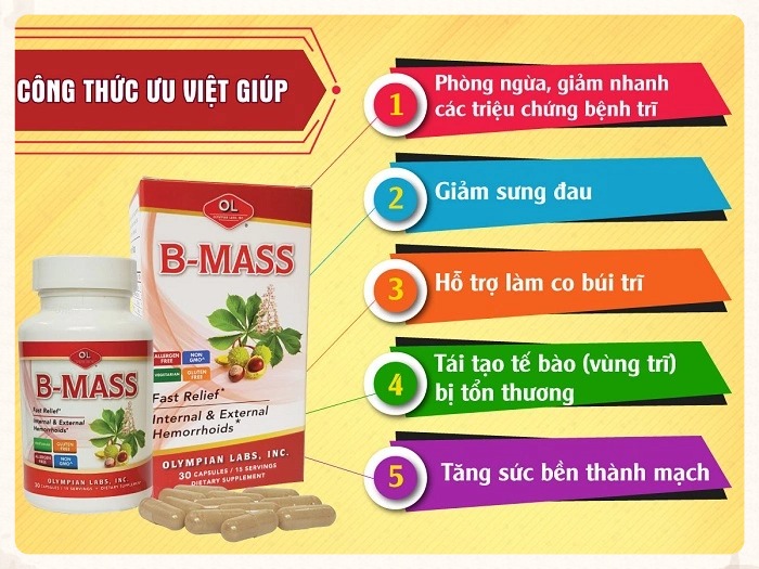 VIÊN UỐNG B-MASS HỘP 30 VIÊN HỖ TRỢ NHUẬN TRÀNG, GIẢM TRĨ