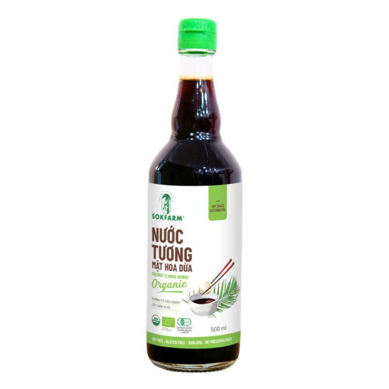 NƯỚC TƯƠNG MẬT HOA DỪA ORGANIC SOKFARM - CẮT GIẢM MUỐI, KHÔNG CHỨA ĐẬU NÀNH.