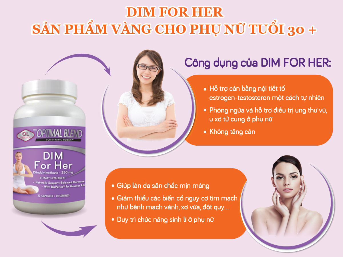 VIÊN DIM FOR HER HỘP 30 VIÊN - HỖ TRỢ CÂN BẰNG NỘI TIẾT TỐ NỮ