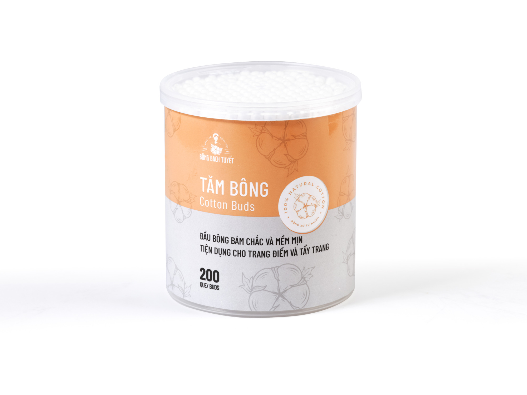 TĂM BÔNG KOTTON CARE BẠCH TUYẾT HŨ TRÒN 200 QUE