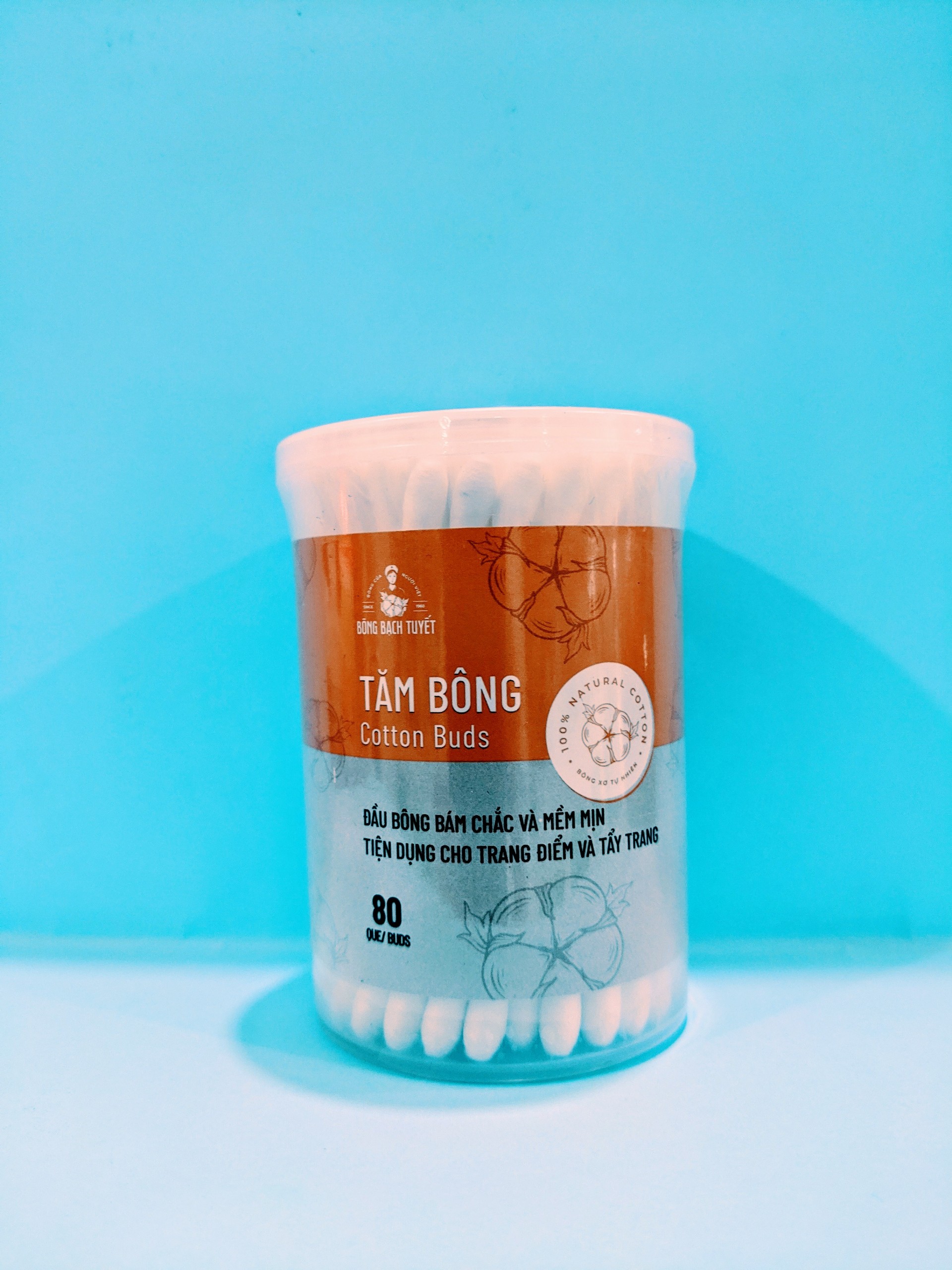 TĂM BÔNG KOTTON CARE BẠCH TUYẾT HŨ TRÒN 80 QUE