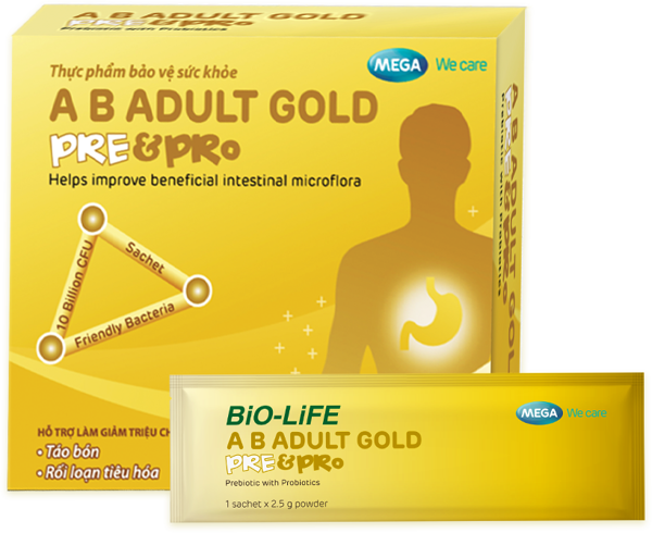 BỔ SUNG LỢI KHUẨN VÀ CHẤT XƠ A B ADULT GOLD PRE & PRO HỘP 10 GÓI x 2,5mg