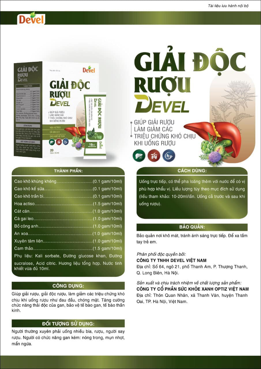 GIẢI ĐỘC RƯỢU DEVEL (H.20 GÓI x 10ML)