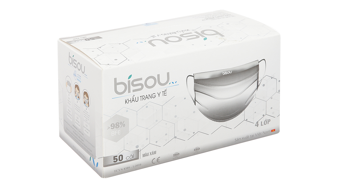 KHẨU TRANG 4 LỚP BISOU MÀU XÁM (H/50 CÁI)