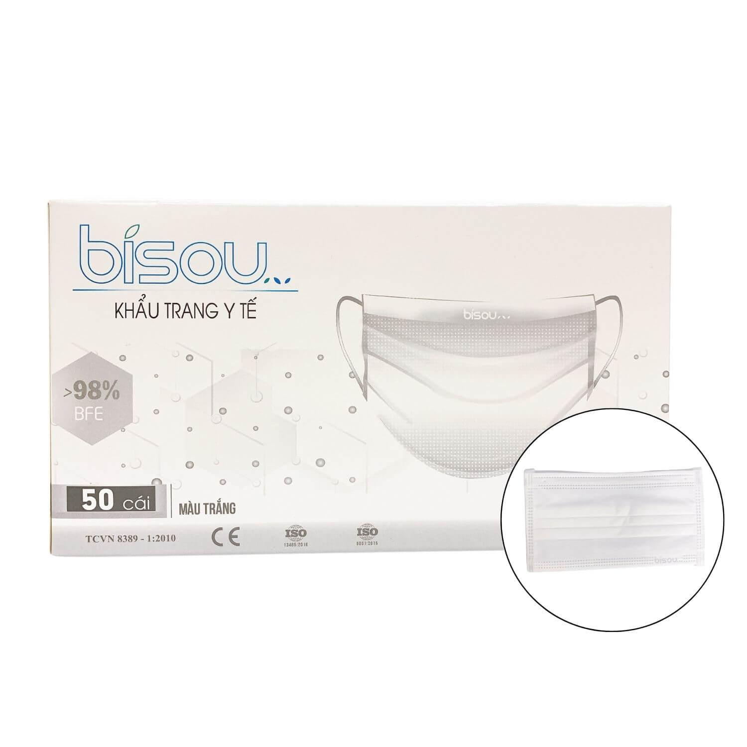 KHẨU TRANG Y TẾ BISOU 4 LỚP MÀU TRẮNG ( HỘ 50 CÁI)