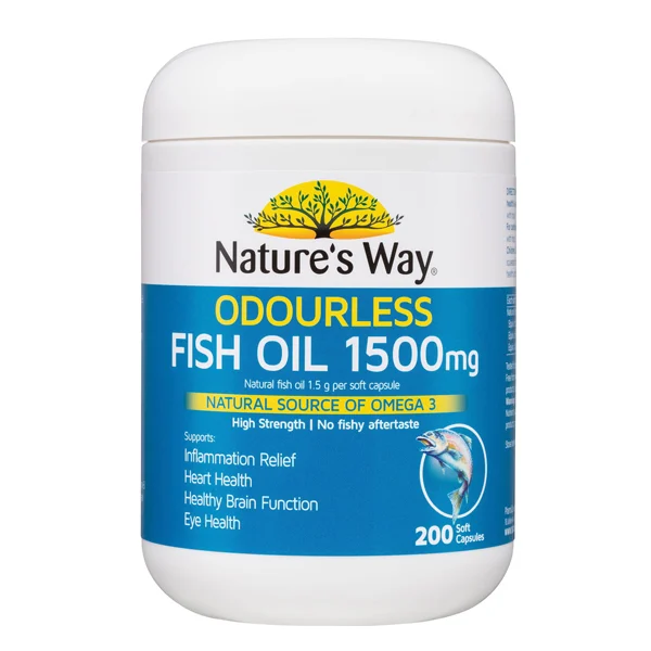 VIÊN ODOURLESS FISH OIL 1000MG C/200V  DẦU CÁ THIÊN NHIÊN -NATURE'S WAY