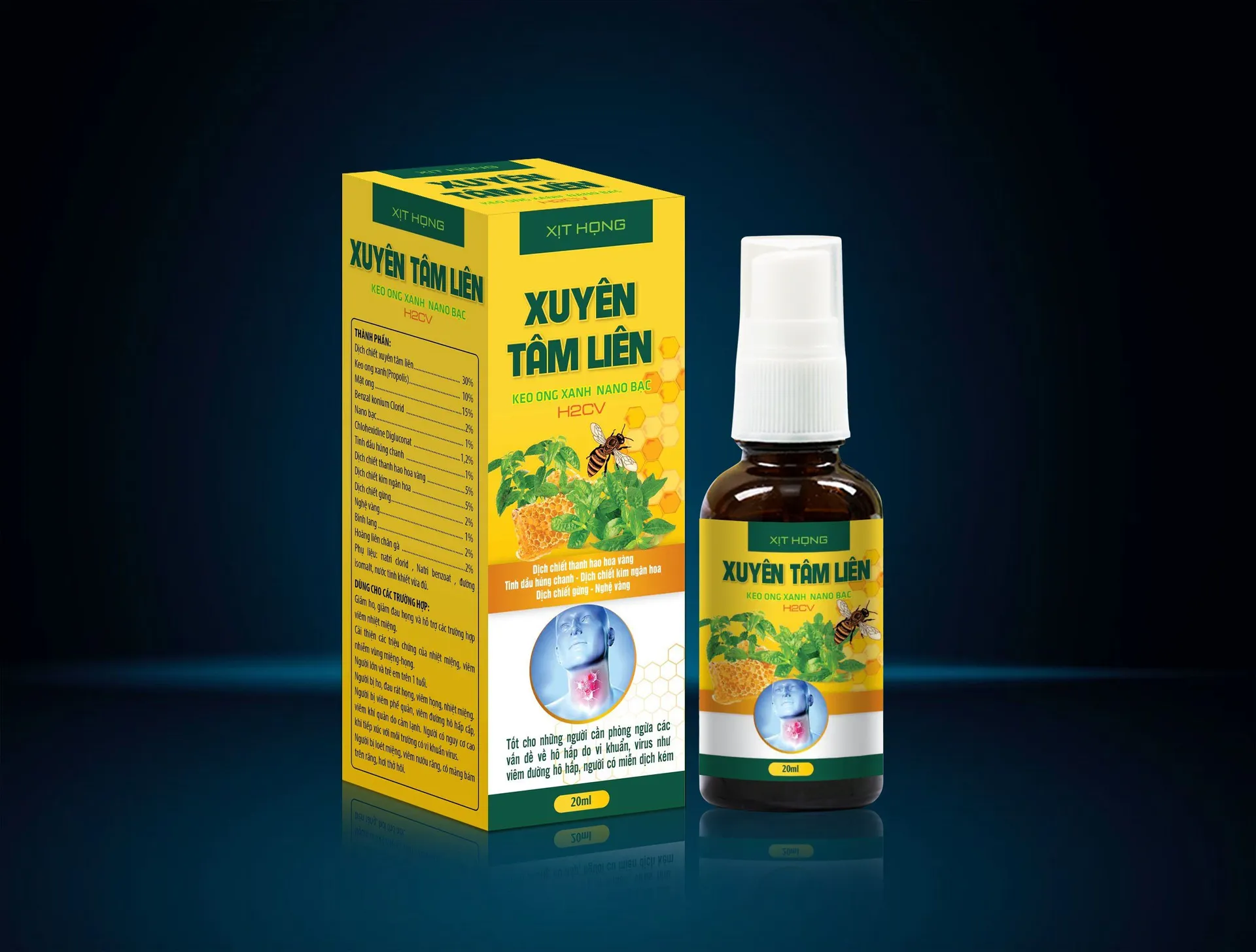 XỊT HỌNG XUYÊN TÂM LIÊN H2CV GIẢM HO ĐAU RÁT HỌNG