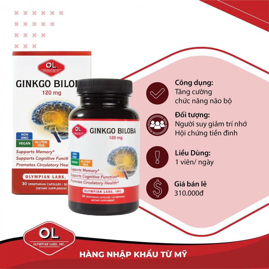 VIÊN UỐNG BỔ NÃO GINKGO BILOBA 120MG OLYMPIAN LABS (H/30V)