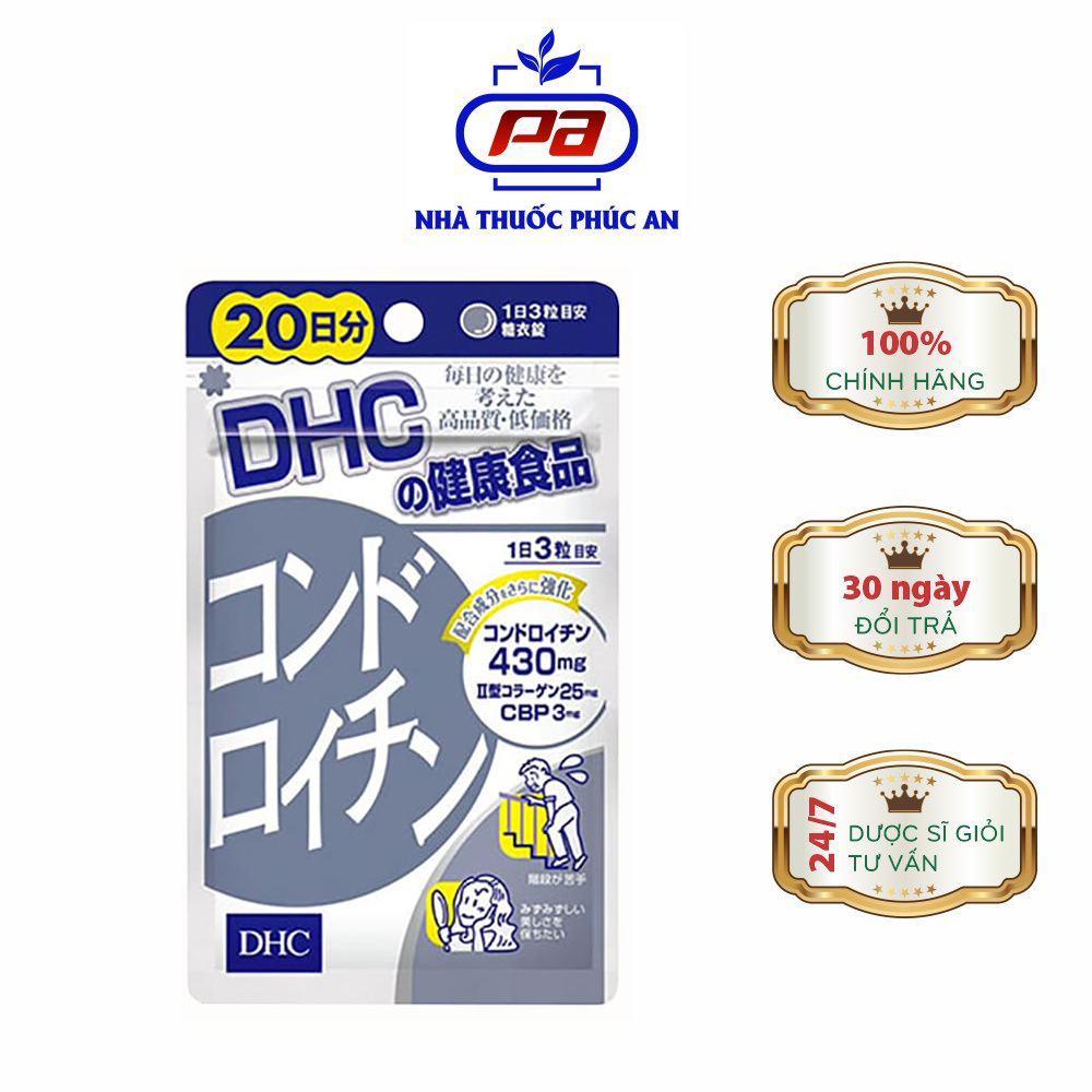 VIÊN DHC CHONDROITIN 20 NGÀY 60V SỤN VI CÁ MẬP HỖ TRỢ XƯƠNG KHỚP, BỔ SUNG CANXI, KẼM