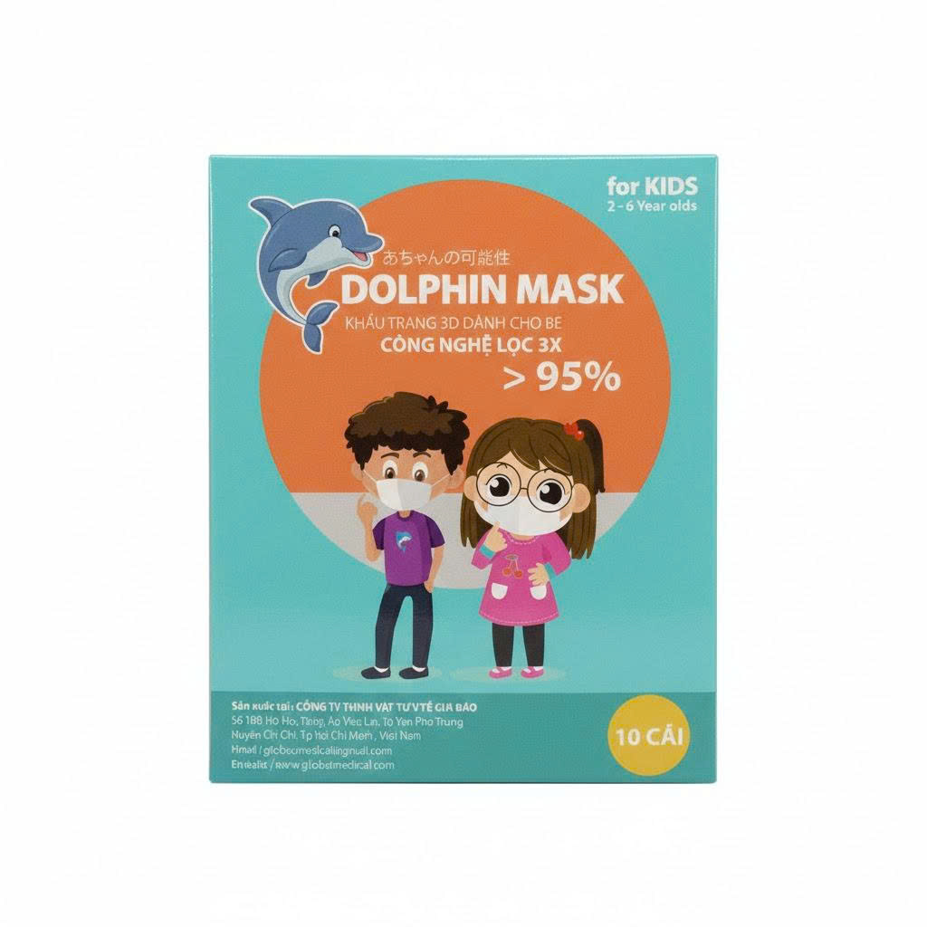 KHẨU TRANG TRẺ EM DOLPHN MASK 3D MÀU HỒNG HỘP 10 CÁI - GIA BẢO