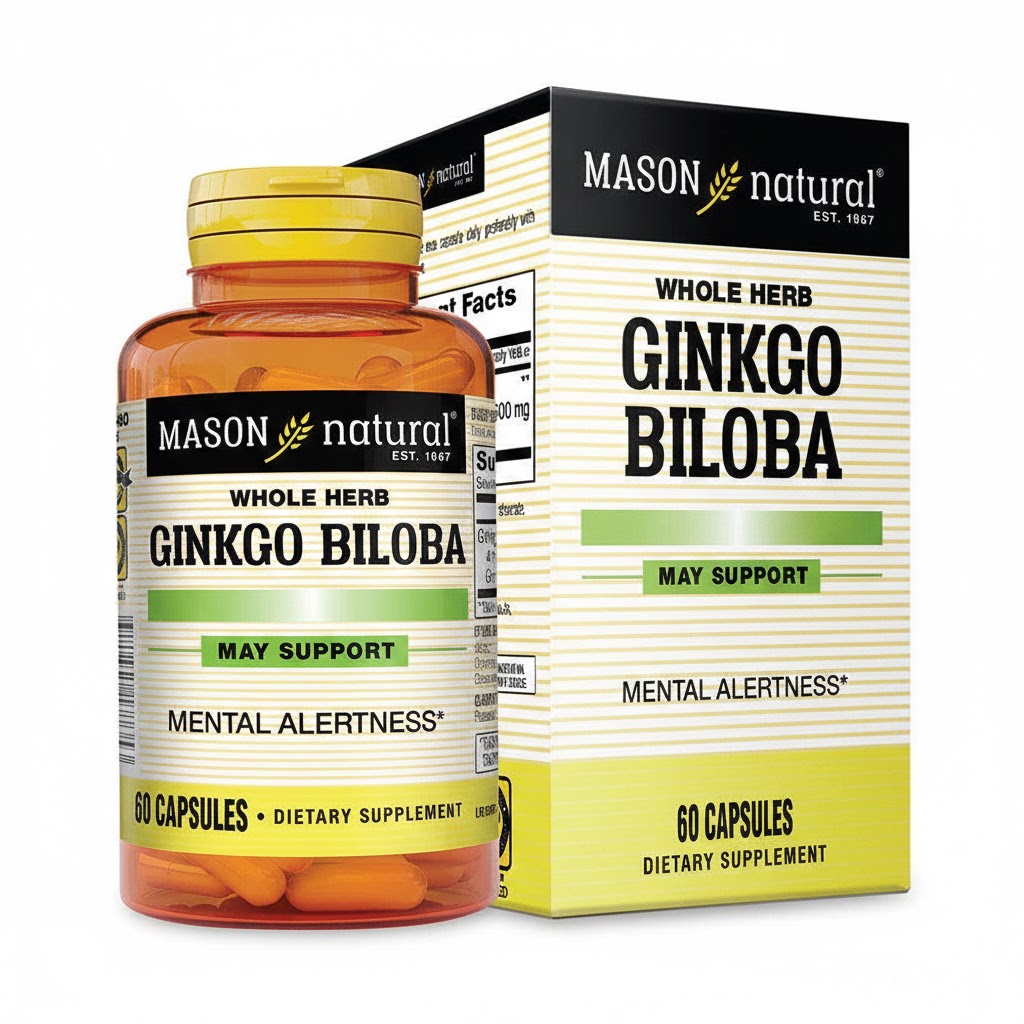 TPBVSK MASON NATURAL GINKGO BILOBA H/60V - HỖ TRỢ TĂNG CƯỜNG SỨC KHỎE NÃO BỘ, CẢI THIỆN TRÍ NHỚ
