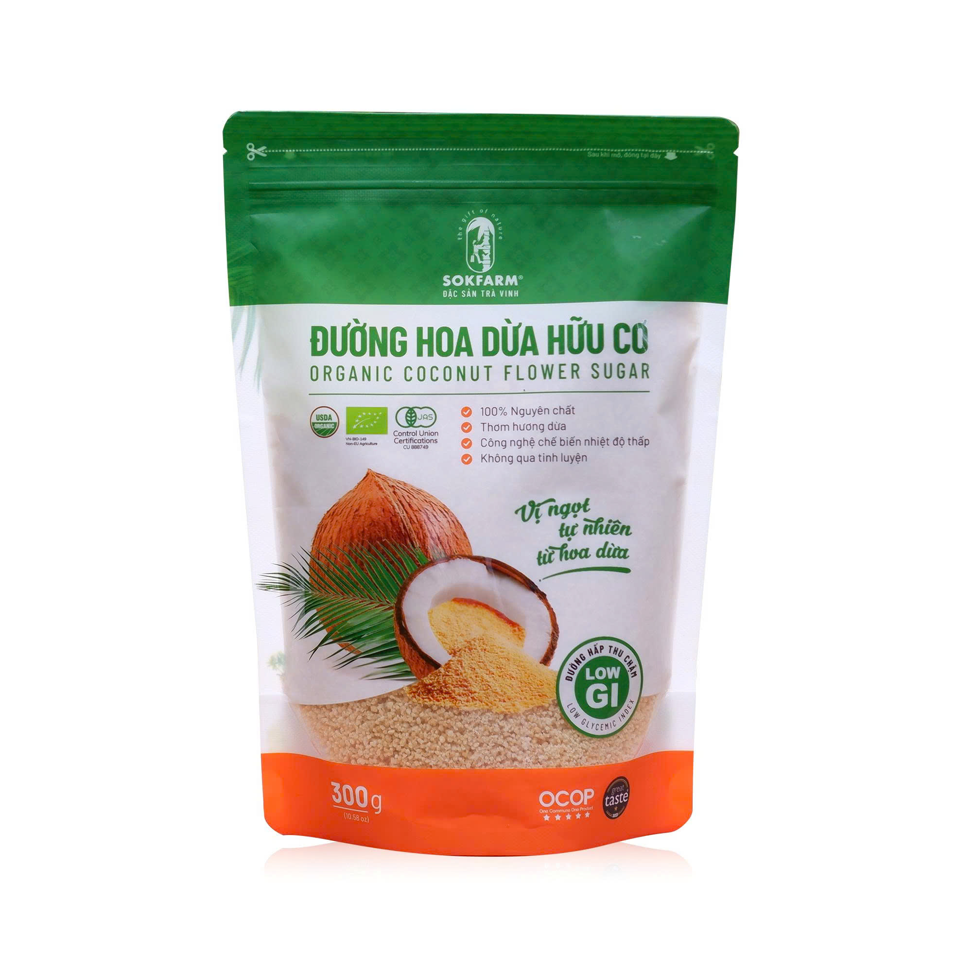 ĐƯỜNG HOA DỪA ORGANIC SOKFARM ( 150G, 300G, 1KG) - VỊ NGỌT TỪ DỪA, TĂNG CƯỜNG SỨC KHỎE