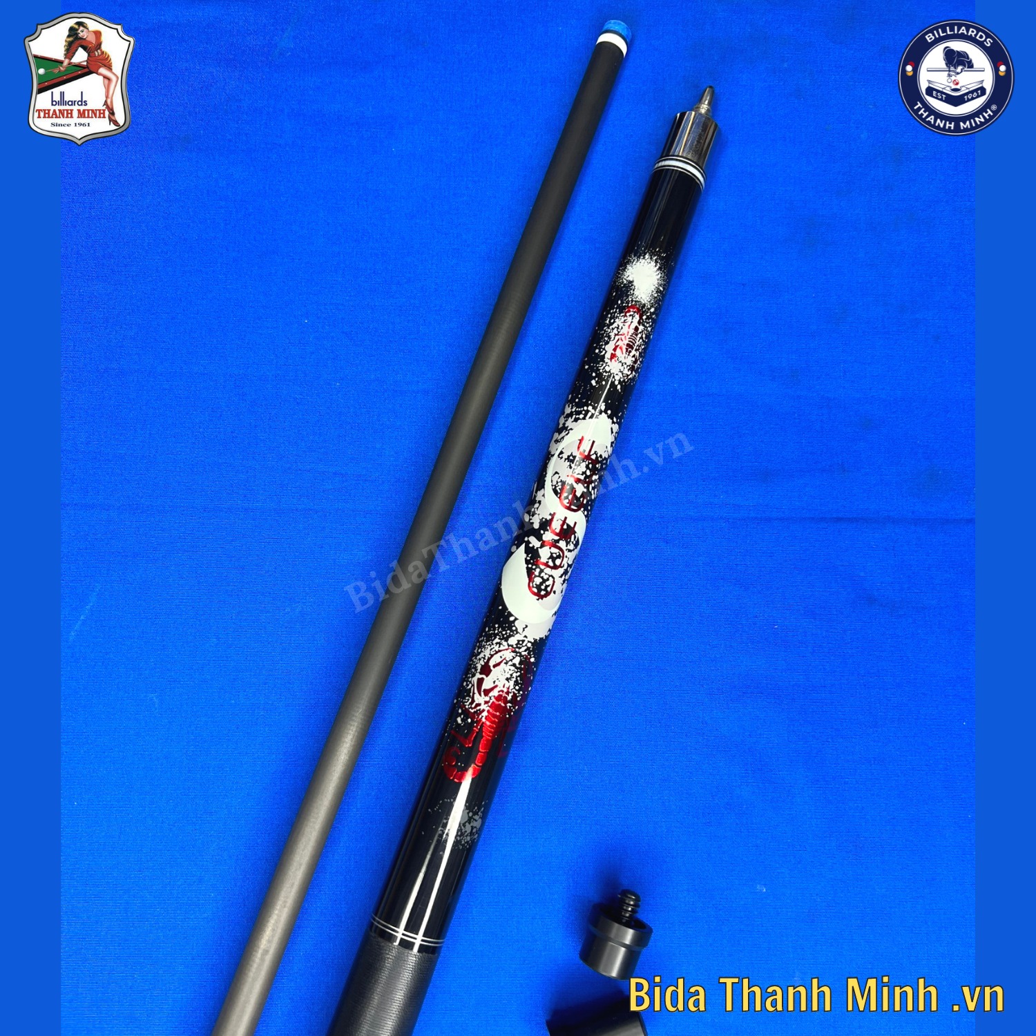 CƠ BIDA LỖ CARBON CUE- ELF ĐEN ĐỎ