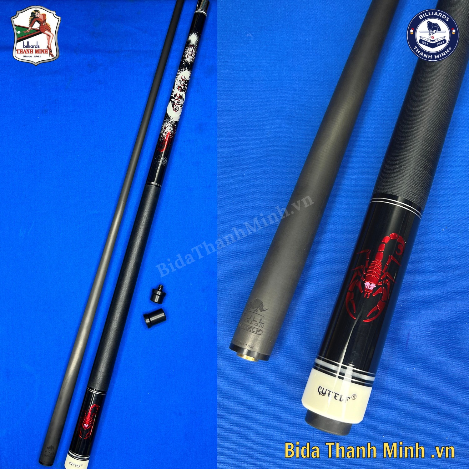 CƠ BIDA LỖ CARBON CUE- ELF ĐEN ĐỎ