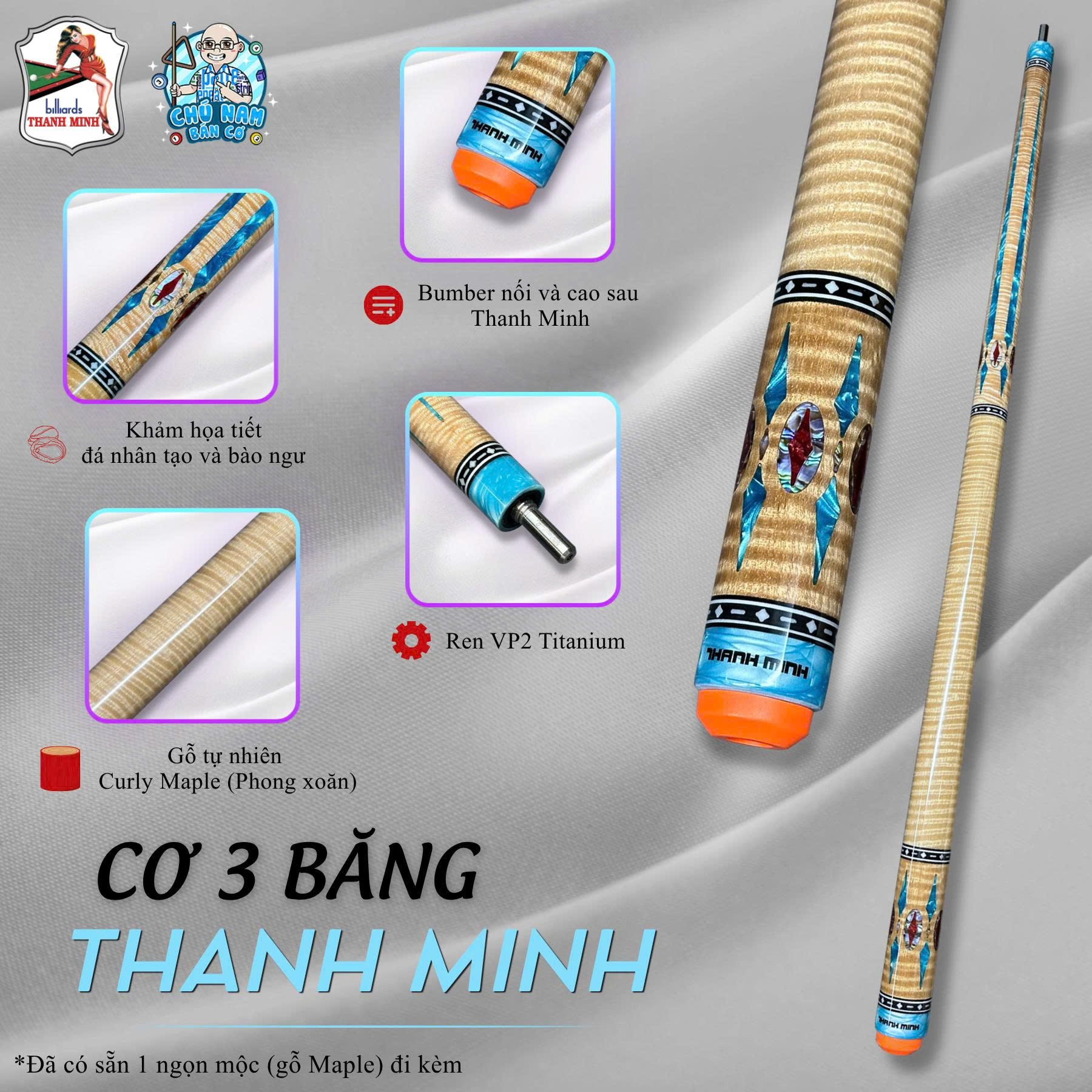 Cơ 3 Băng Thanh Minh Gỗ Curly Maple