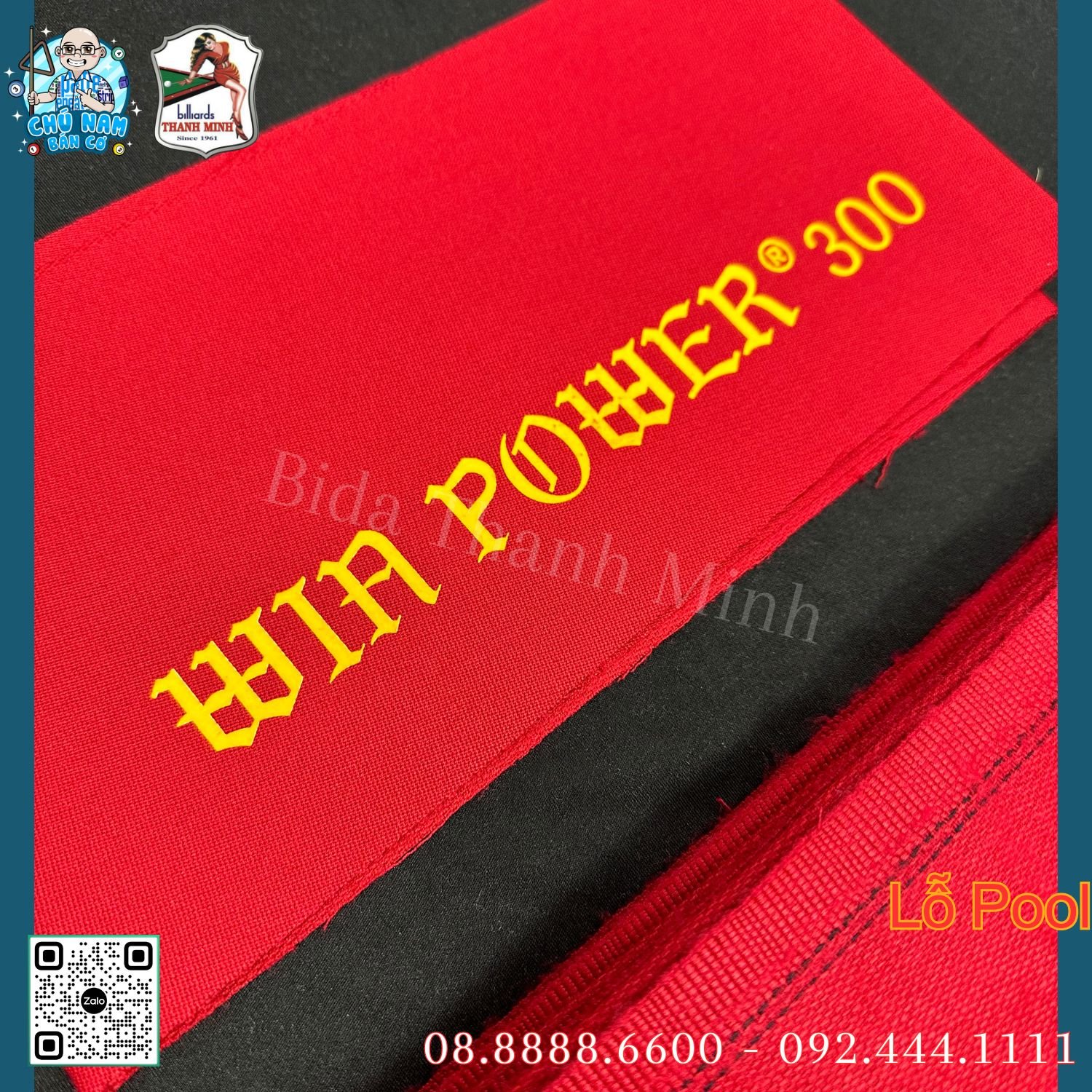 VẢI BÀN BIDA LỖ POOL WIN POWER 300 MÀU ĐỎ