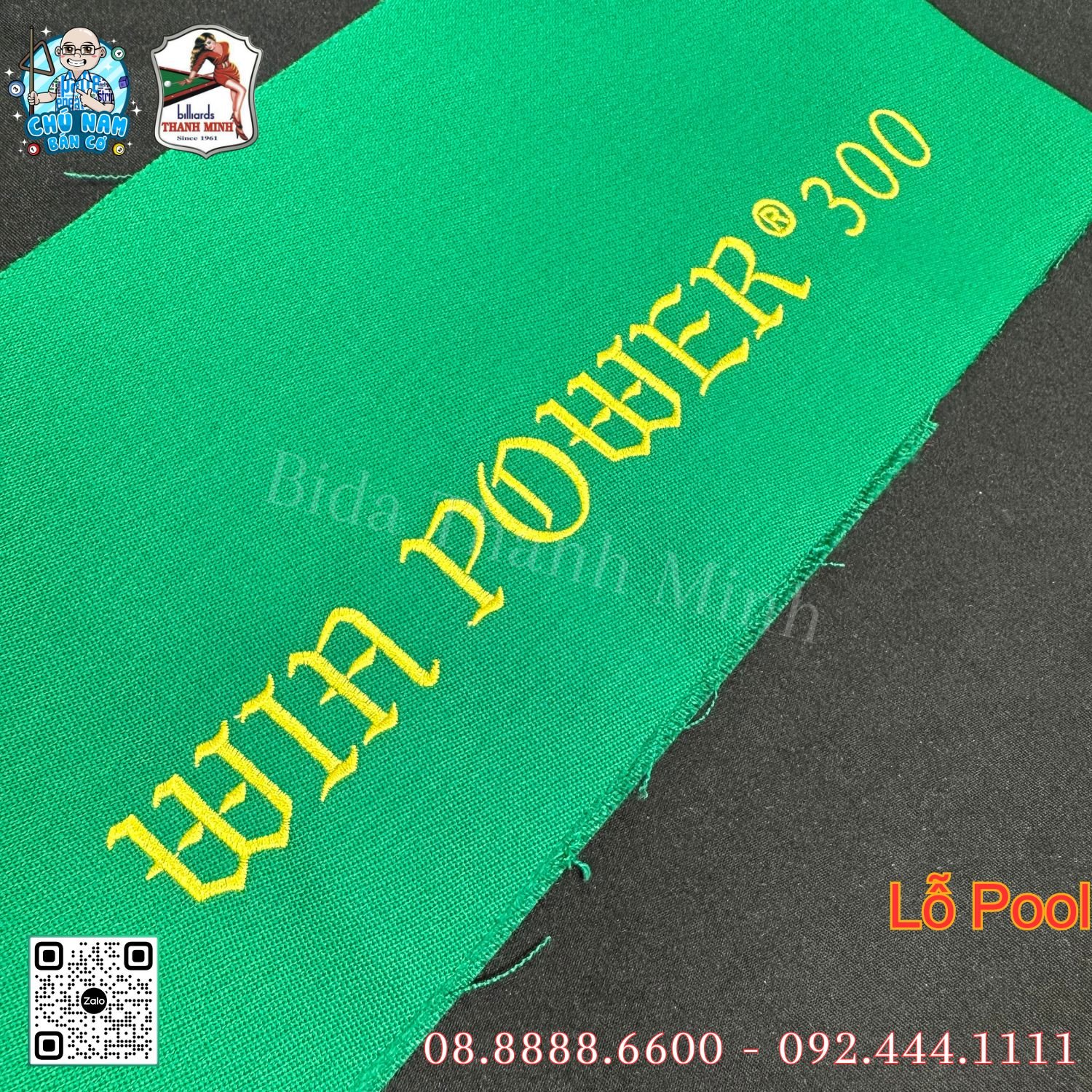 VẢI BÀN BIDA LỖ POOL WIN POWER 300 MÀU XANH LÁ