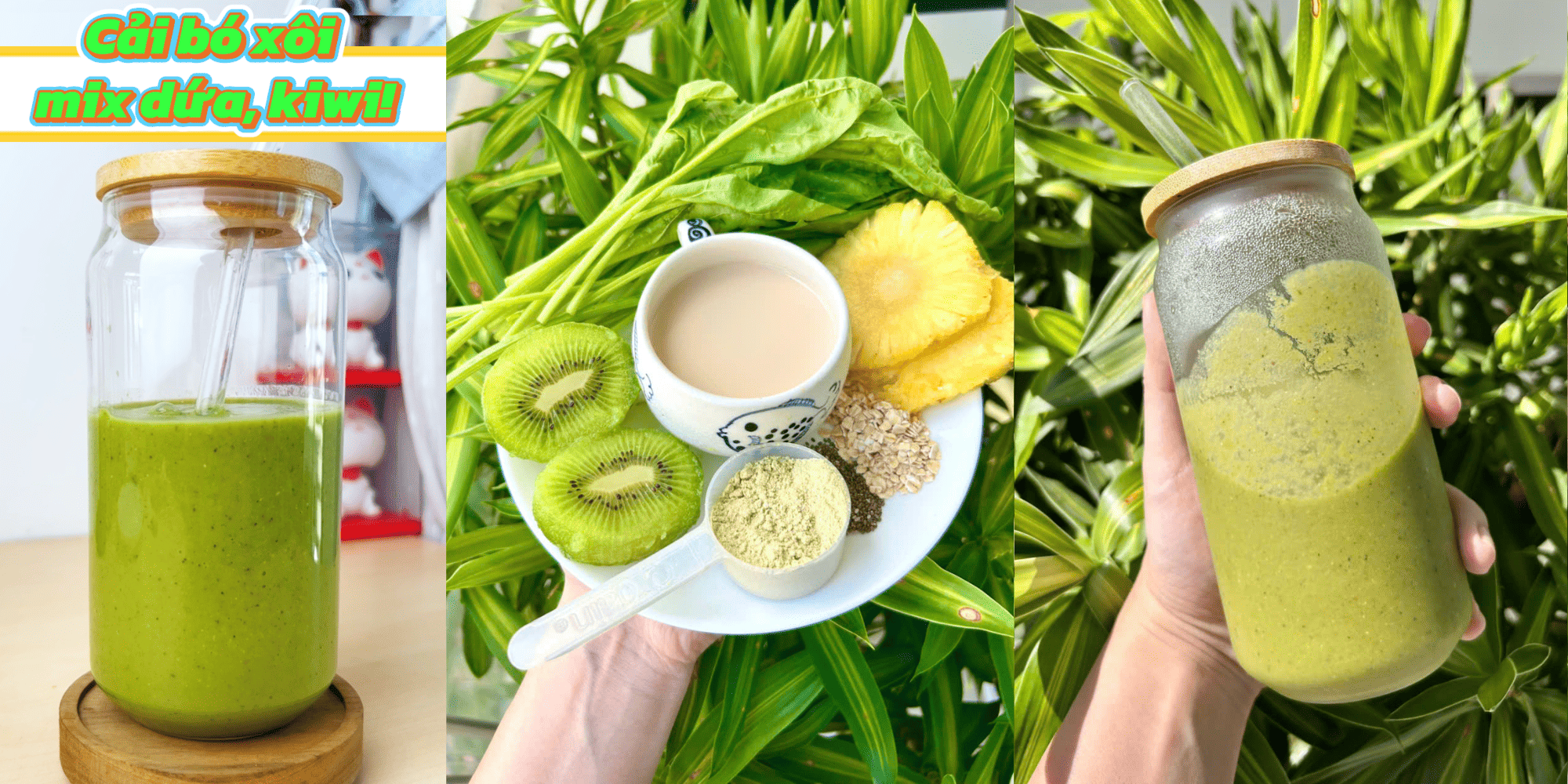 Smoothie Dứa Kiwi Xanh (~318 kcal)