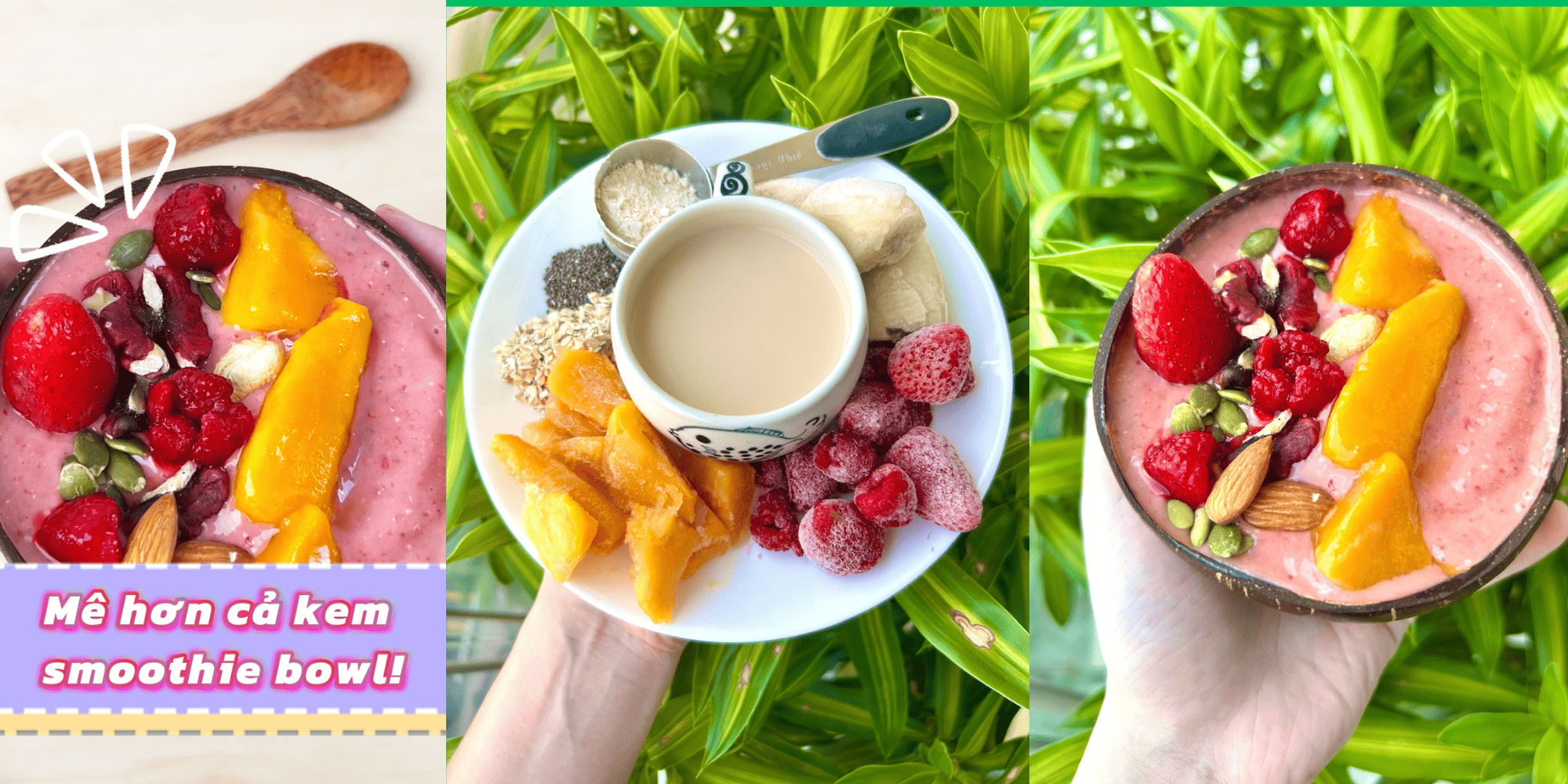 Smoothie Bowl Xoài Dâu Tây Chuối (~337 kcal)