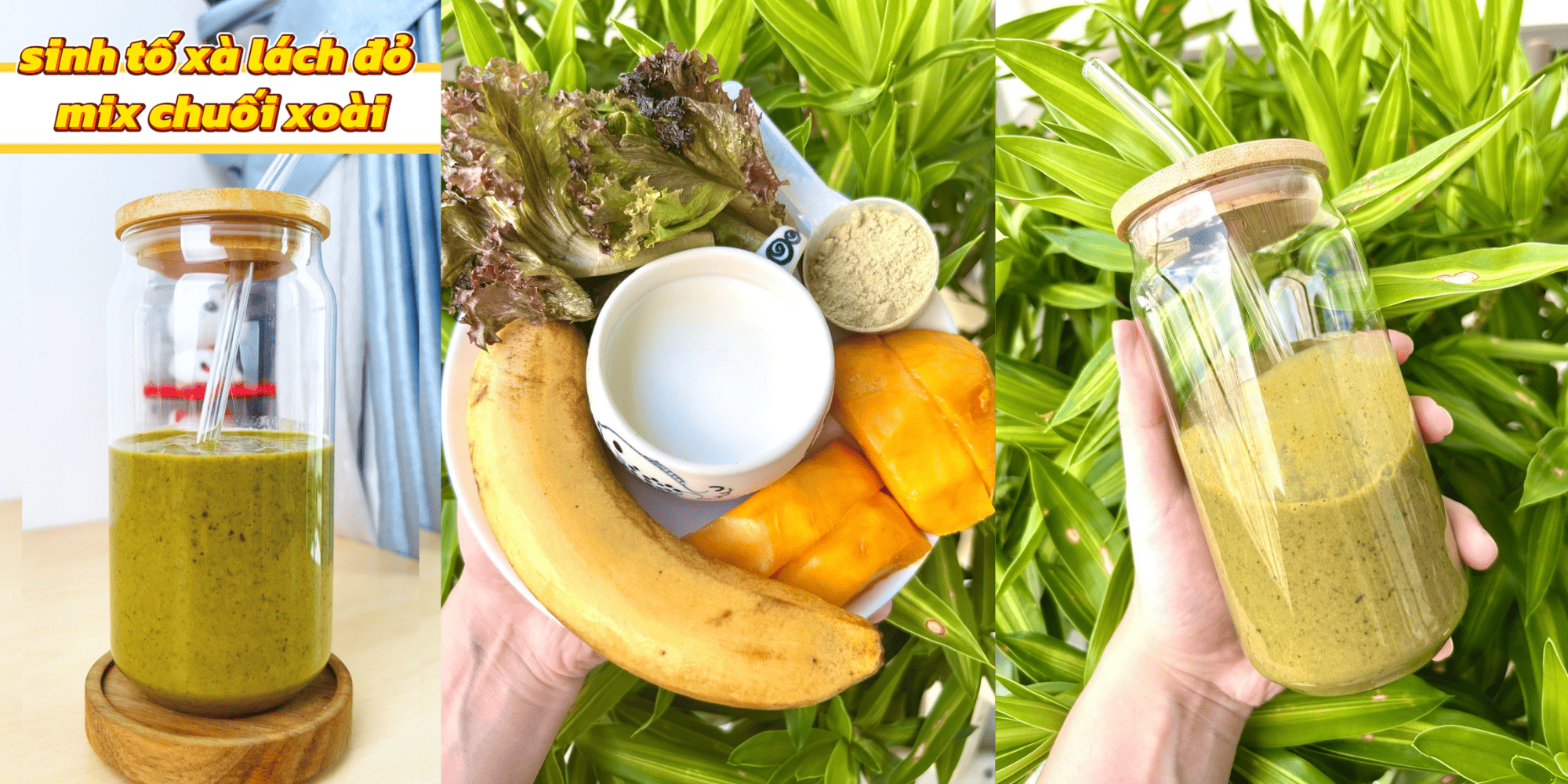 Sinh tố Chuối Xoài Xà Lách Đỏ (~350 kcal)