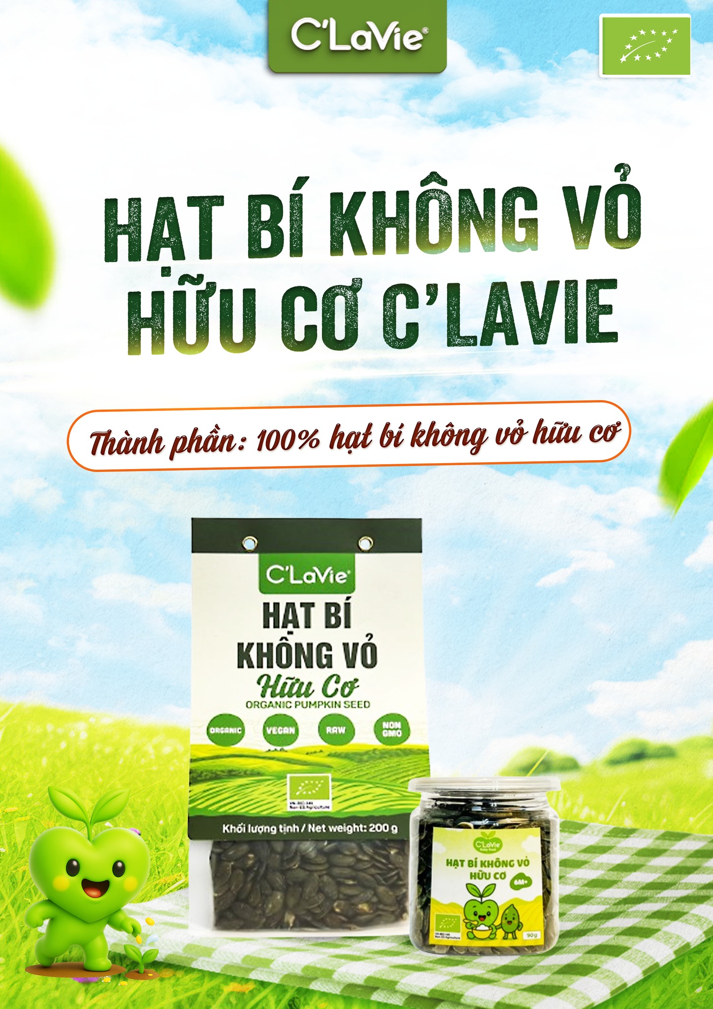Hạt bí không vỏ hữu cơ C'LaVie 200g