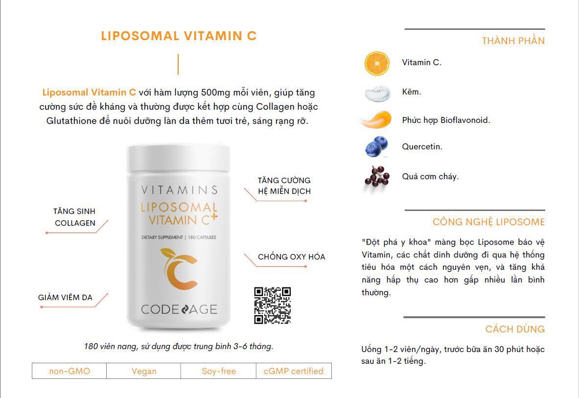 CODEAGE Vitamin C Công nghệ Liposome Mỹ 180 viên